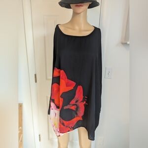 Rafaella Women 3XL Shirt Blouse Black Floral Watercolor Print .